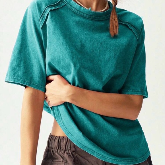 Maximalist Hippie Tops - 🔥 Vintage Washed Emerald Tee – Effortless Cool Girl Staple 🔥 💯 COTTON